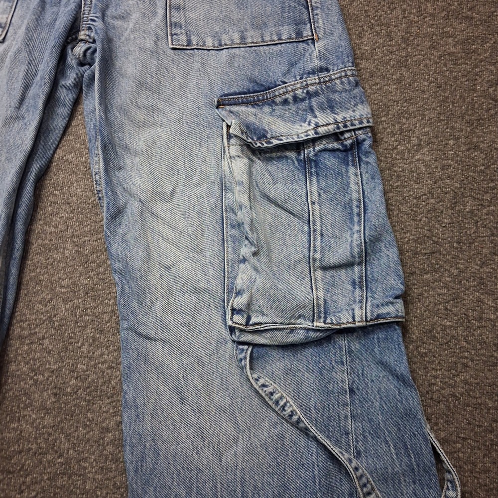 Zara Light Wash Blue Baggy Wide Leg Cargo Jeans Multi Pocket Straps Size 30 / 8 - Picture 10 of 14